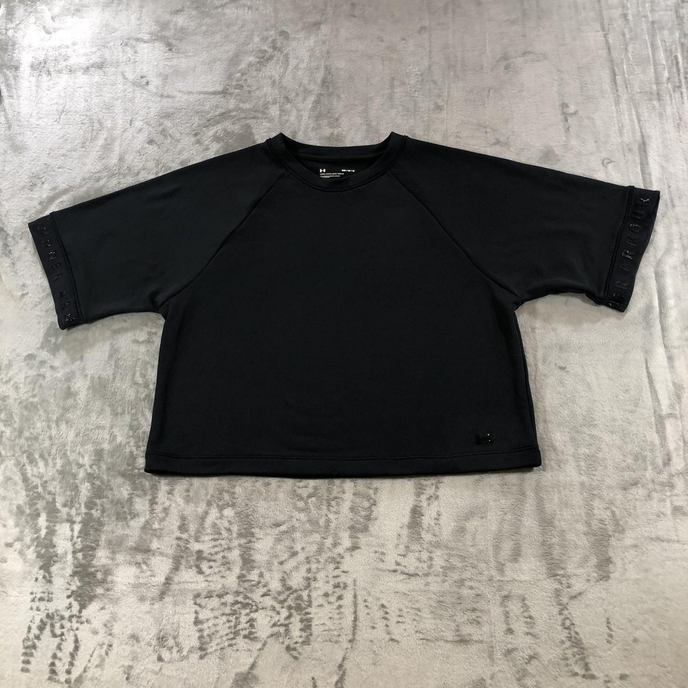 Under Armour Shirt Womens Medium Black Loose Cropped Short Sleeve 1344888